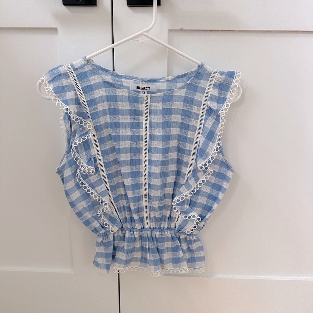 BB Dakota Blue Gingham Ruffle Top
